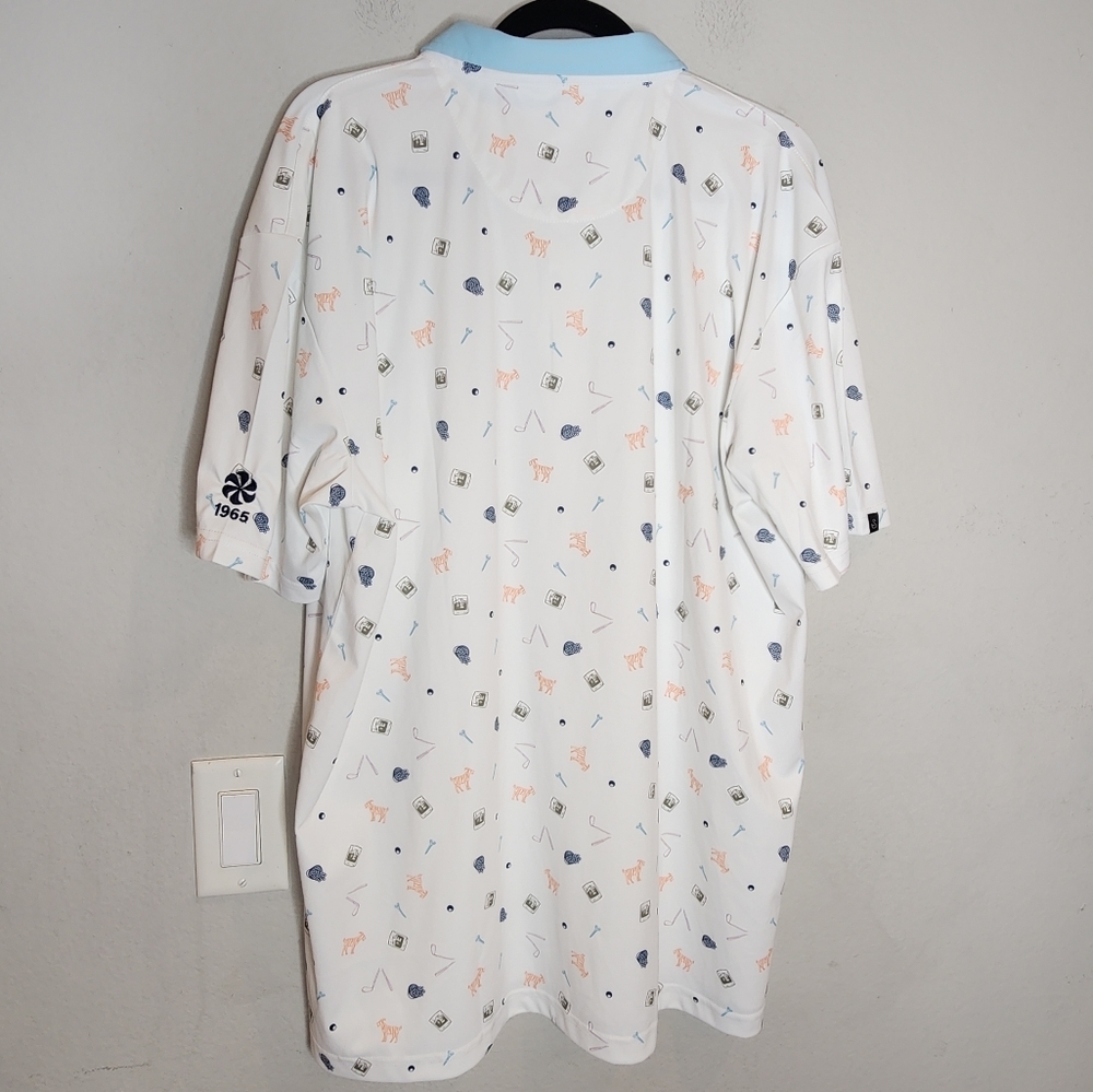 Swannies Amendt Print Golf Polo Sunset White Goat Tee Golf Balls Men's Size 2XL - Picture 11 of 16